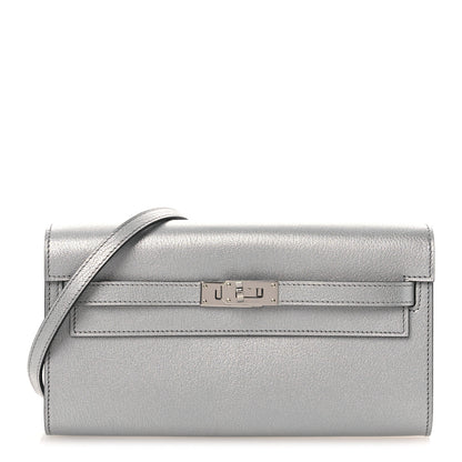 Hermes Metallic Chevre Chamkilight Kelly Wallet To Go Argent 1 of 13