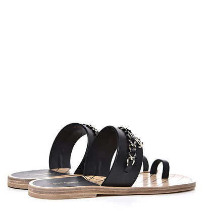 Chanel Calfskin Chain CC Logo Toe Ring Sandals 39.5 Black 4 of 9