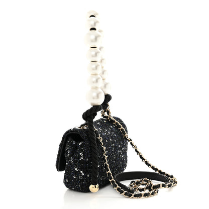 Chanel Tweed Mini Pearl Handle Flap Black Ecru 3 of 12