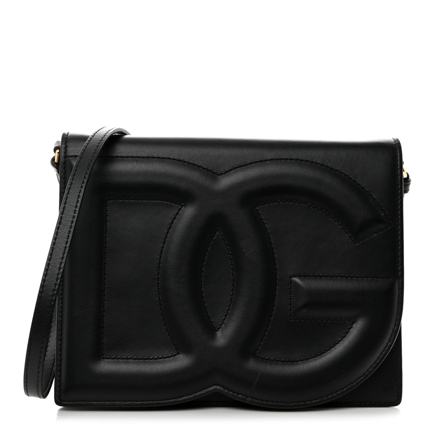 Calfskin DG Logo Flap Crossbody Bag Black
