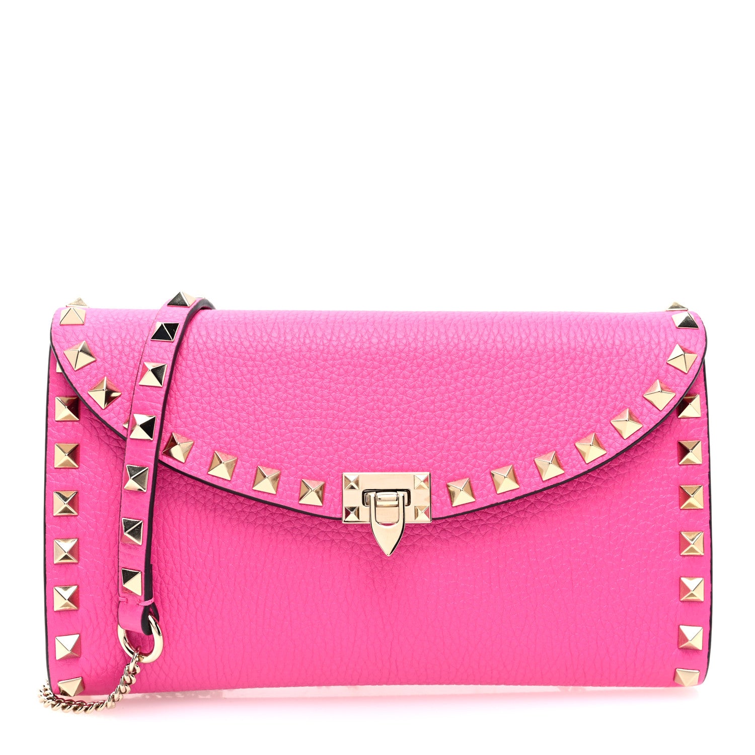 Valentino Garavani Grainy Calfskin Rockstud Flip Lock Wallet With Chain Pink PP 1 of 10