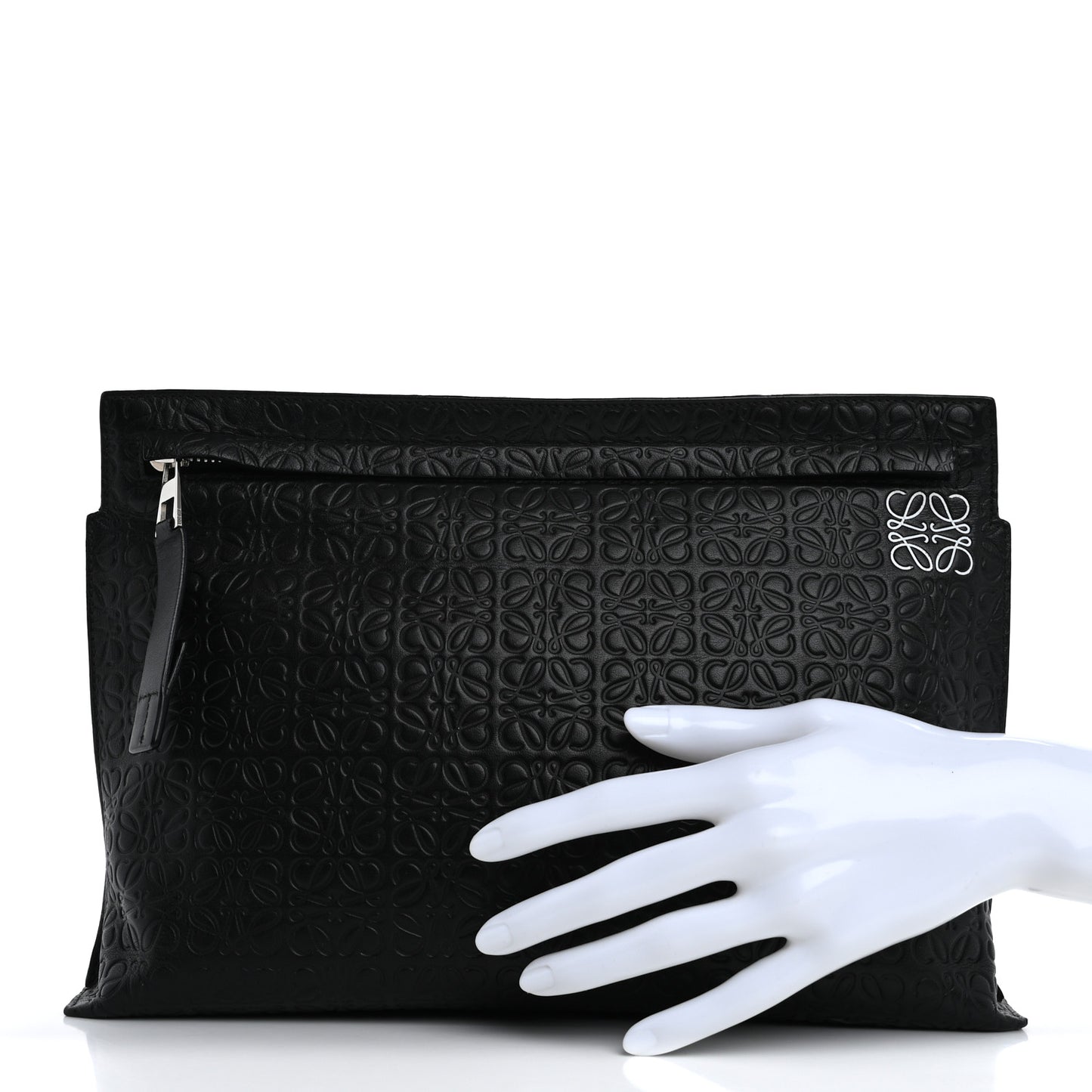 Calfskin Embossed Repeat T Pouch Black