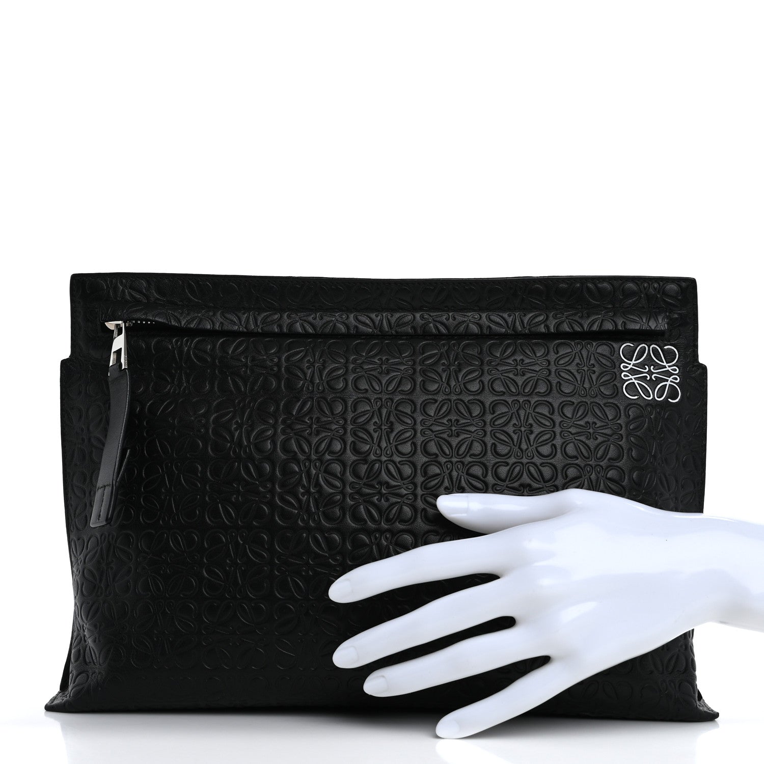 Loewe Calfskin Embossed Repeat T Pouch Black 2 of 7