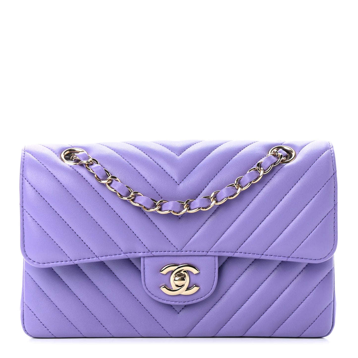 Lambskin Chevron Quilted Small Double Flap Purple