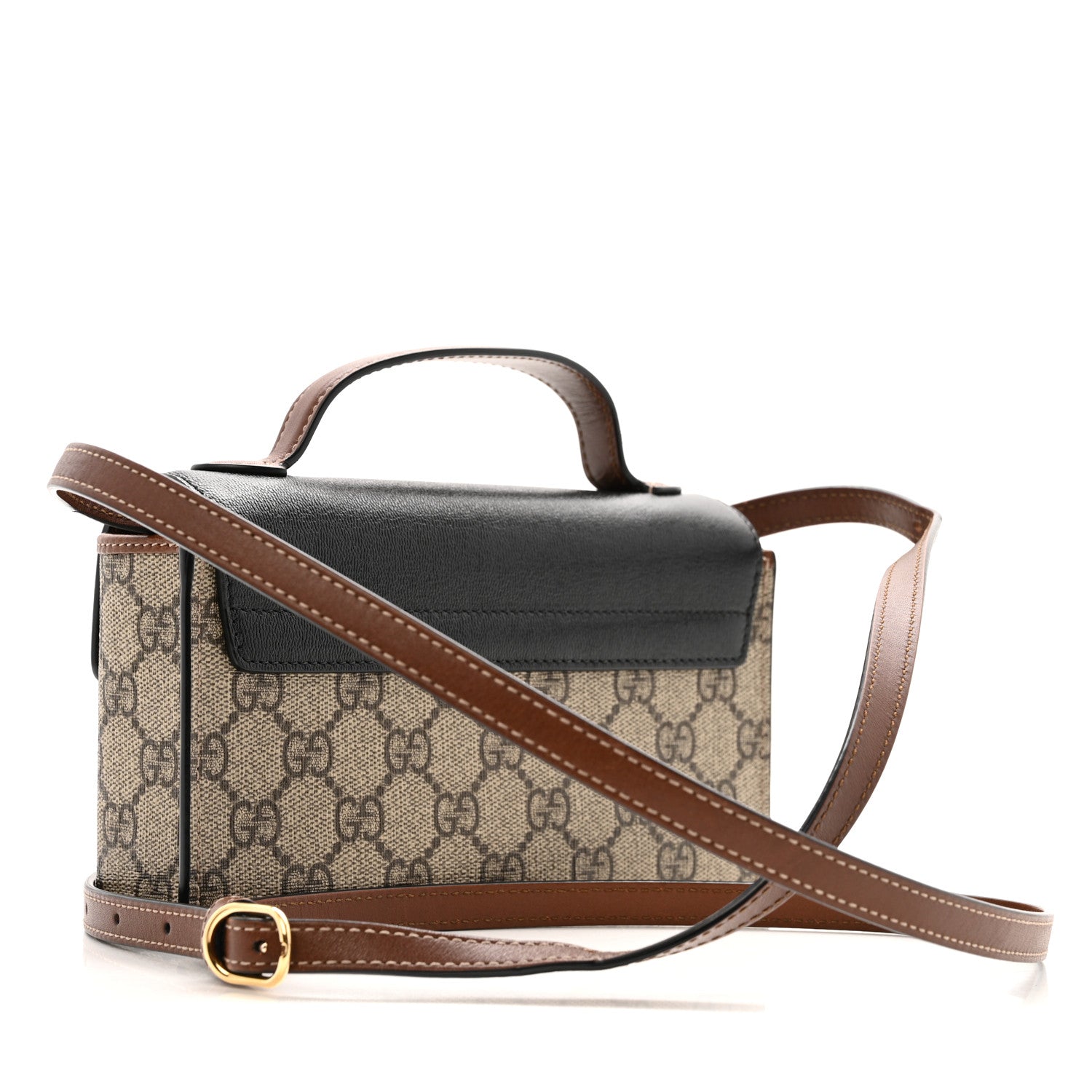 Gucci GG Supreme Monogram Calfskin Mini Padlock Top Handle Shoulder Bag Beige Black Cuir 3 of 13