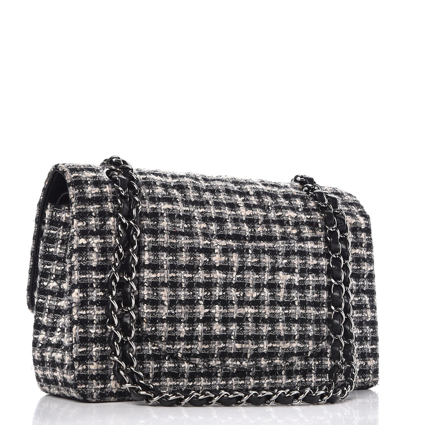 Tweed Medium Double Flap Black White