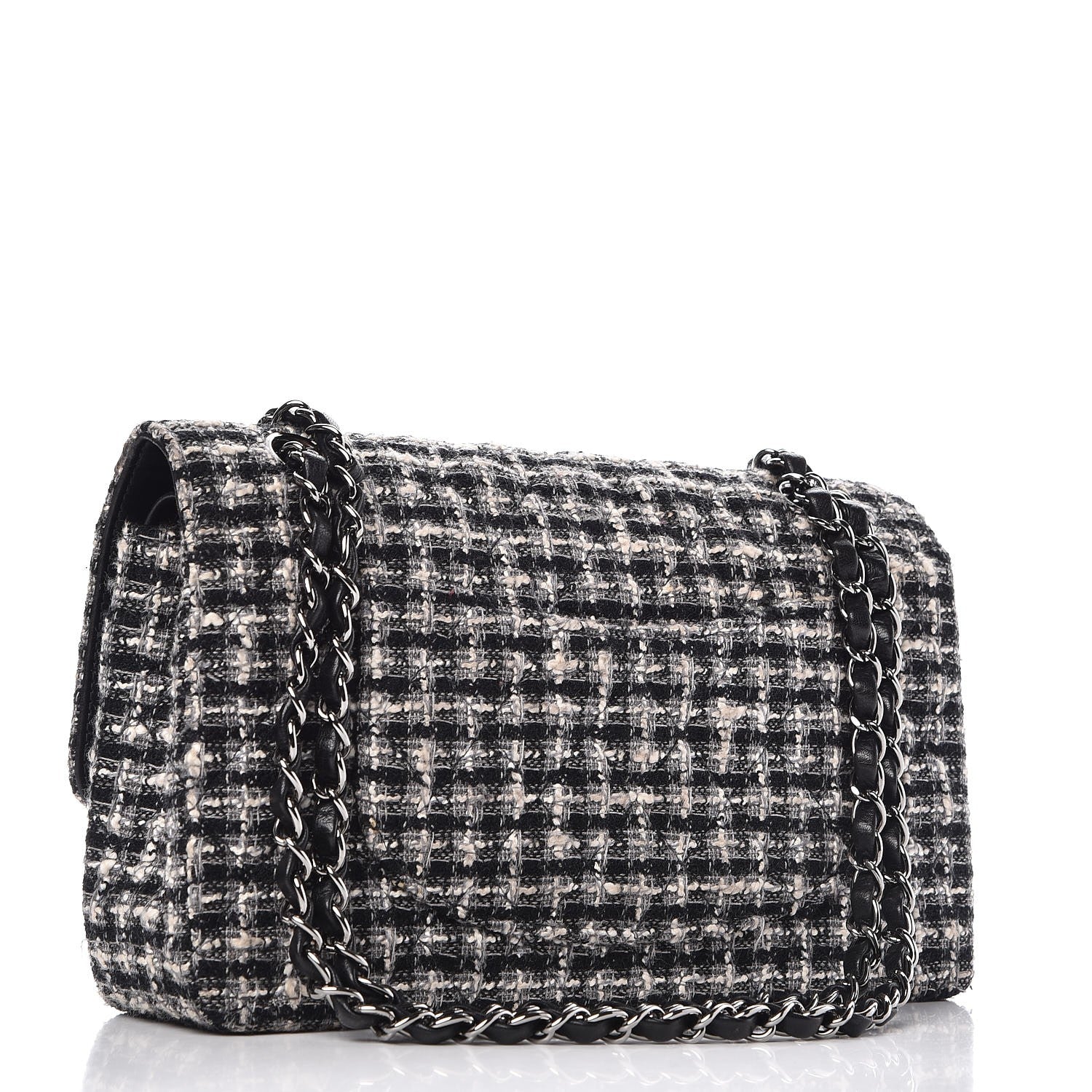 Chanel Tweed Medium Double Flap Black White 3 of 12