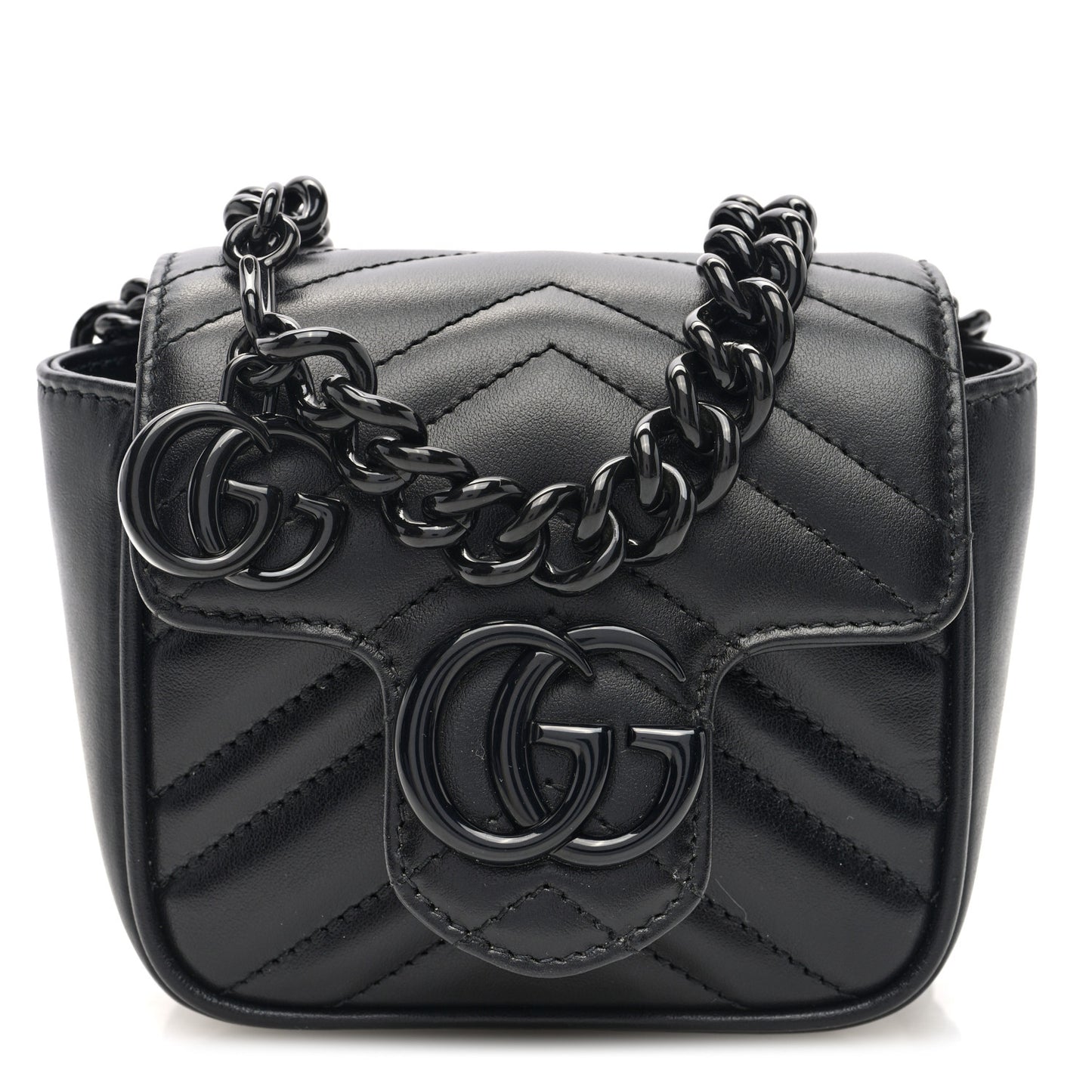 Calfskin Matelasse Monochrome GG Marmont Chain Mini Belt Bag Black