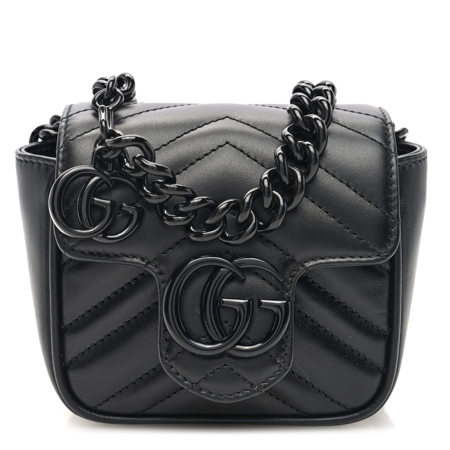 Gucci Calfskin Matelasse Monochrome GG Marmont Chain Mini Belt Bag Black 1 of 9