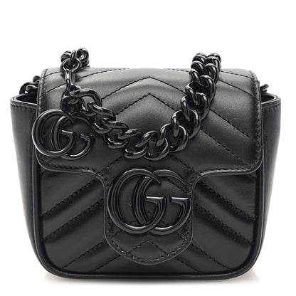 Gucci Calfskin Matelasse Monochrome GG Marmont Chain Mini Belt Bag Black 1 of 9