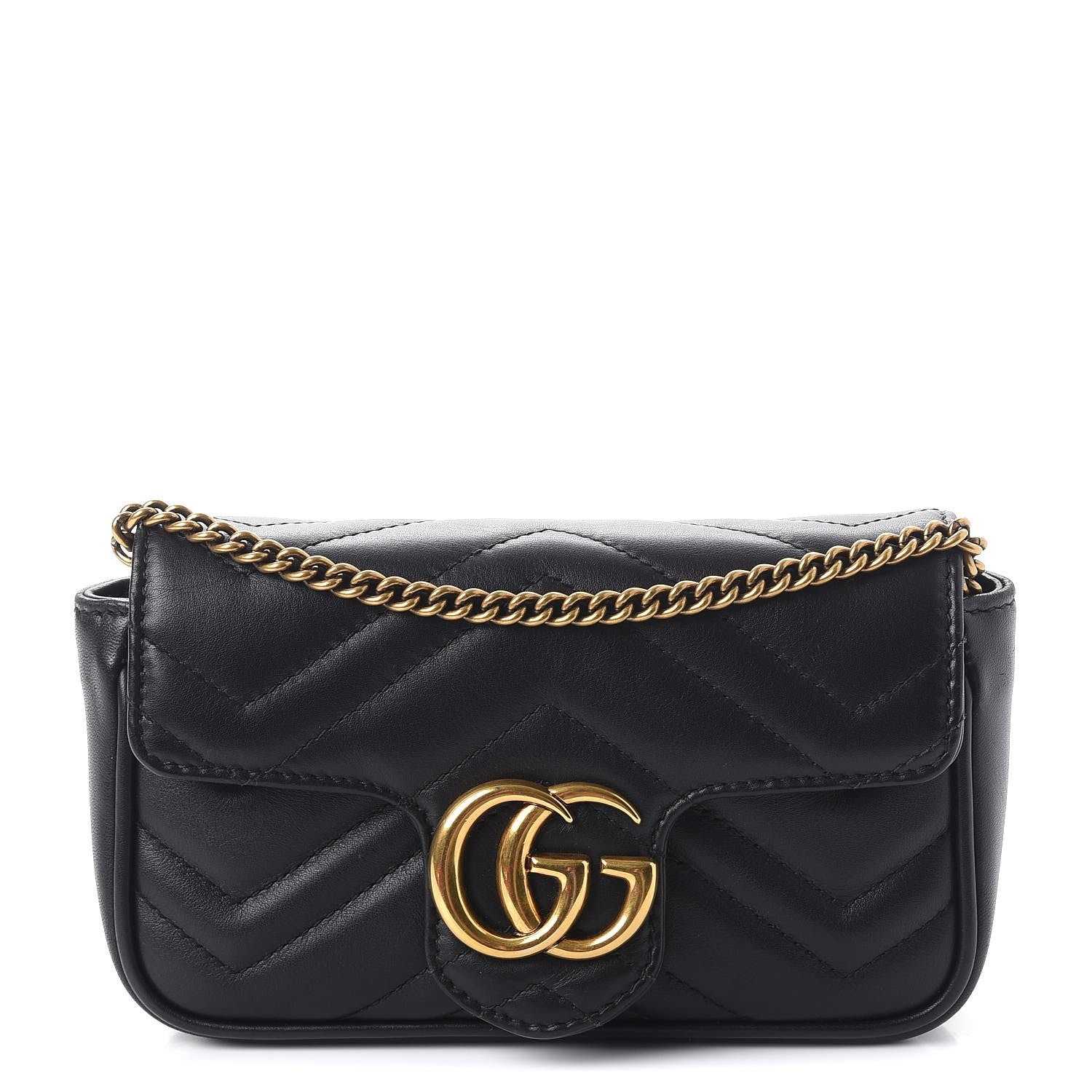 Gucci Calfskin Matelasse Super Mini GG Marmont Shoulder Bag Black 1 of 9