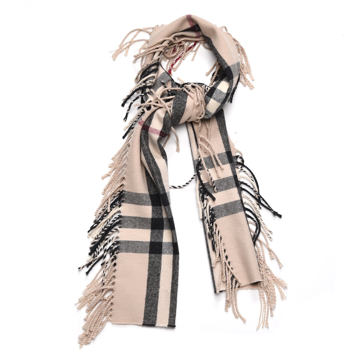 Burberry Cashmere House Check Fringe Scarf Stone 1 of 6