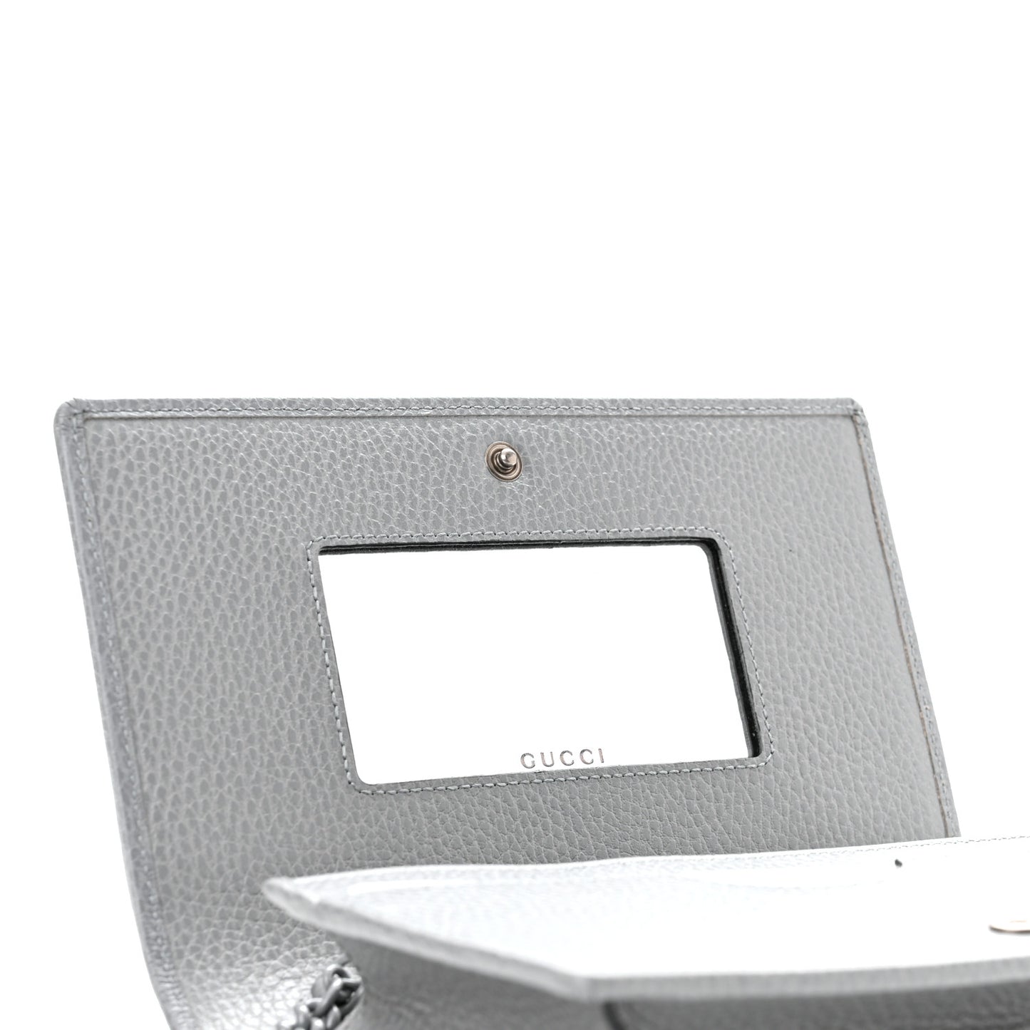 Dollar Calfskin Enamel Monochrome Mini GG Marmont Chain Wallet Deep Grey