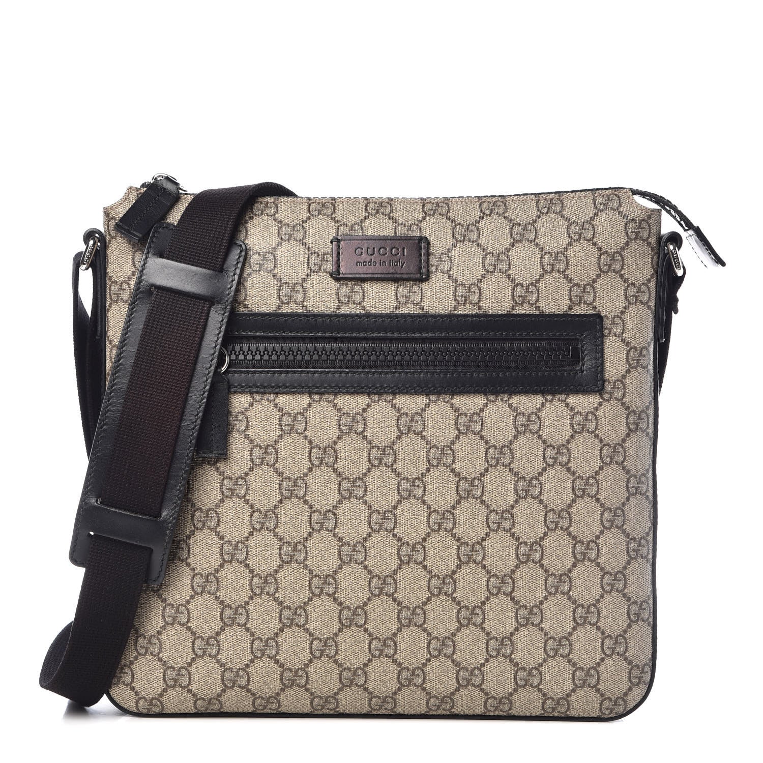 Gucci GG Supreme Monogram Flat Messenger Bag Black 1 of 10