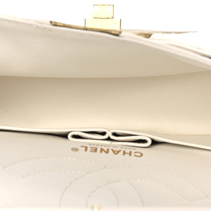 Chanel Lambskin Metallic Calfskin Crocodile Embossed 2.55 Cocodile Reissue 225 Flap White Gold 4 of 12