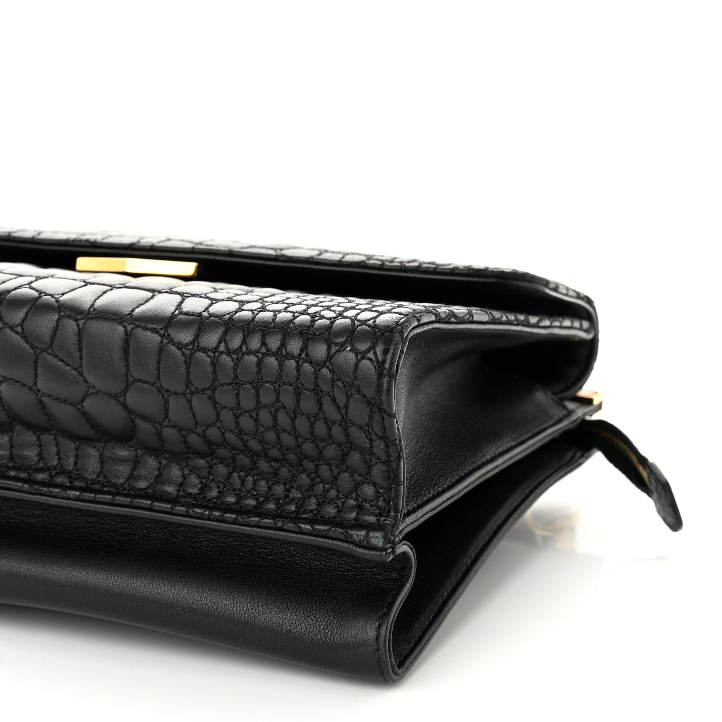 Nappa Calfskin Crocodile Trapuntata Demi Jour Shoulder Bag Black