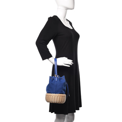 Prada Wicker Canvas Bucket Bag Blue 2 of 10
