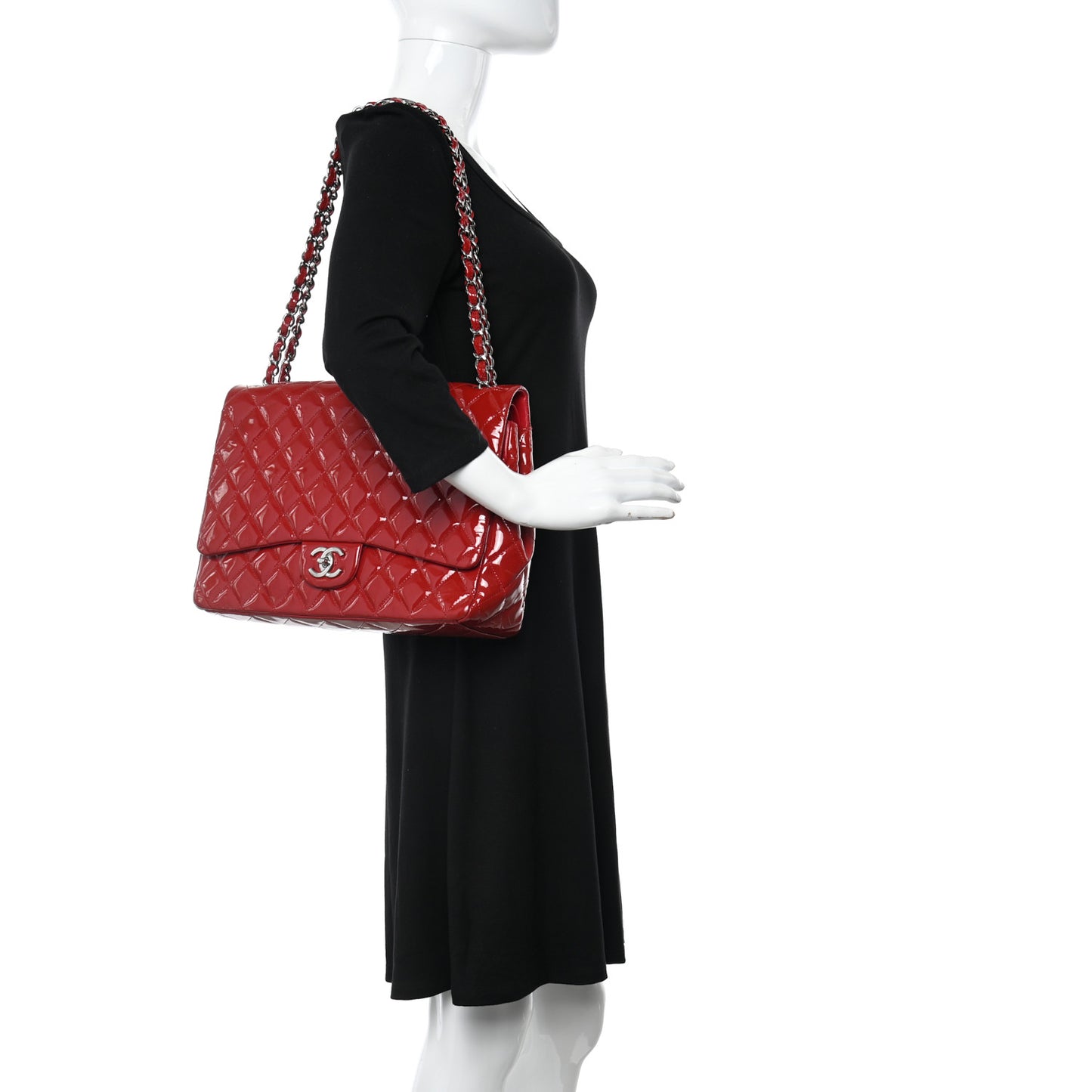 Patent Quilted Maxi Double Flap Red