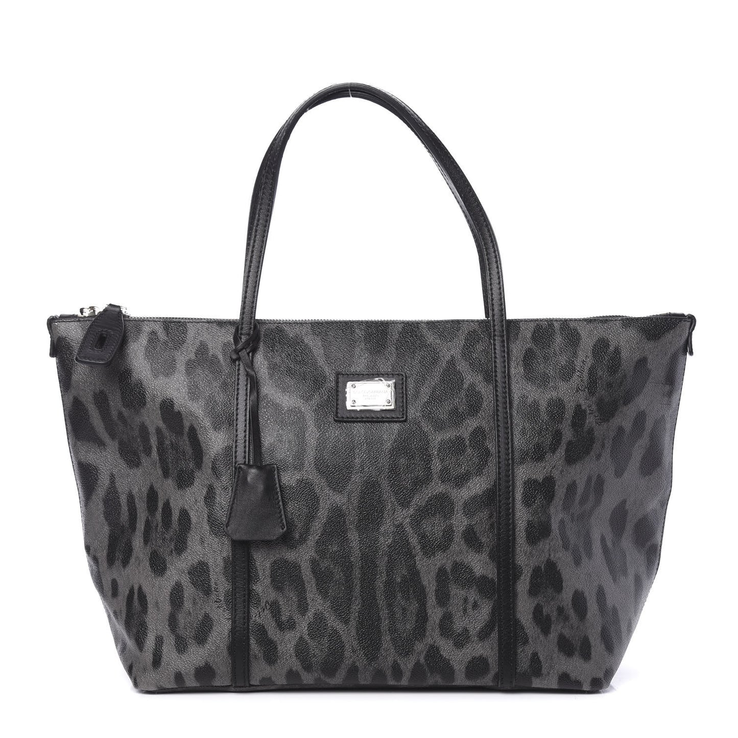 Coated Canvas Leopard Print Miss Escape Tote Grey