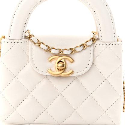 Chanel Shiny Aged Calfskin Quilted Mini Nano Kelly Shopper White 8 of 11