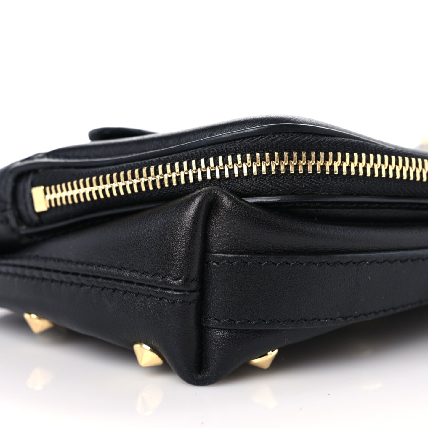 Grainy Calfskin Studded Padlock Skull Clutch Black