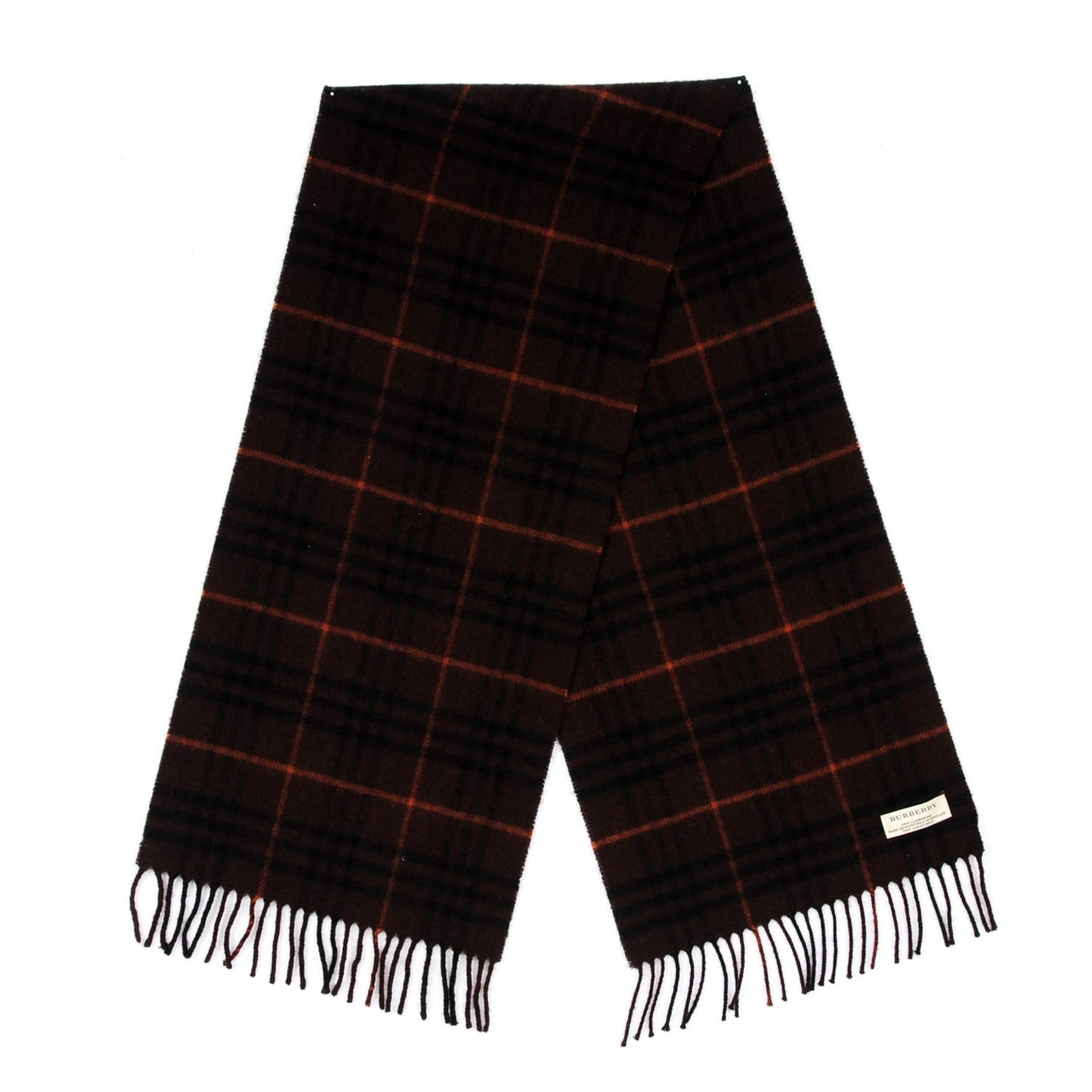 Wool Check Fringe Scarf Dark Brown