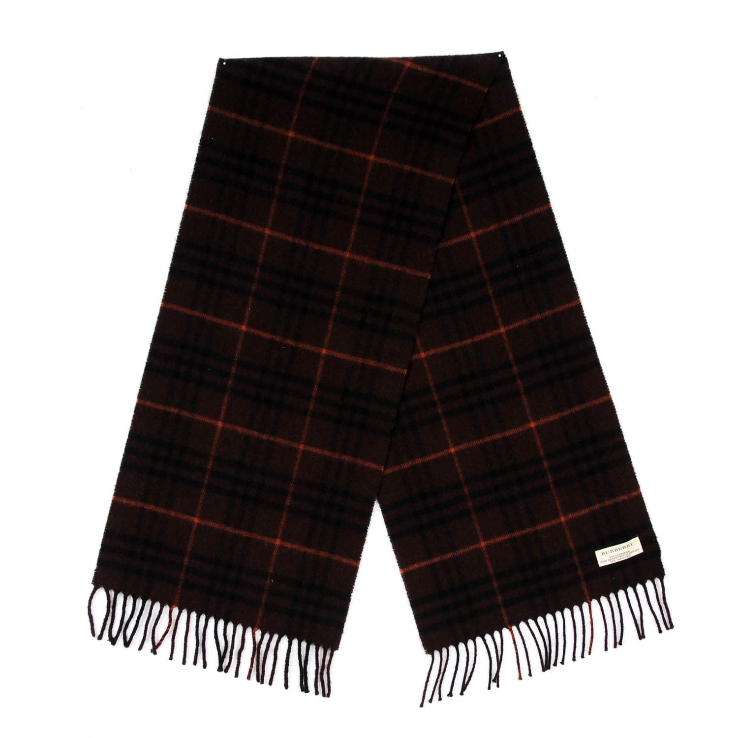 Burberry Wool Check Fringe Scarf Dark Brown 3 of 5