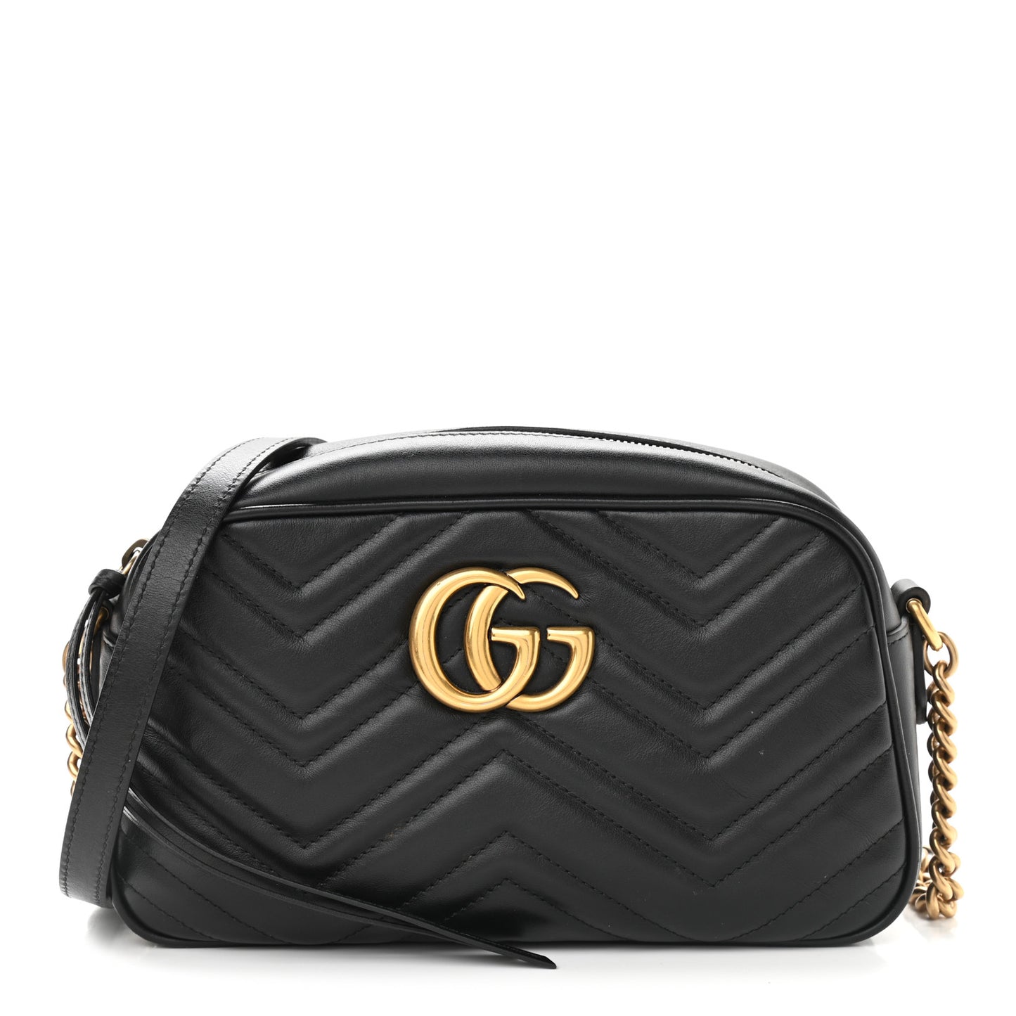 Calfskin Matelasse Small GG Marmont Chain Shoulder Bag Black