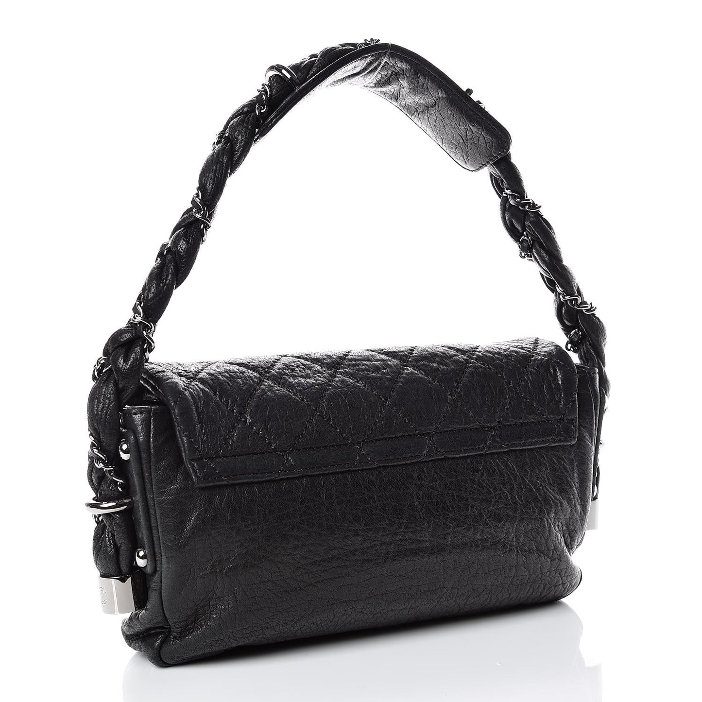 Distressed Lambskin Small Lady Braid Flap Black