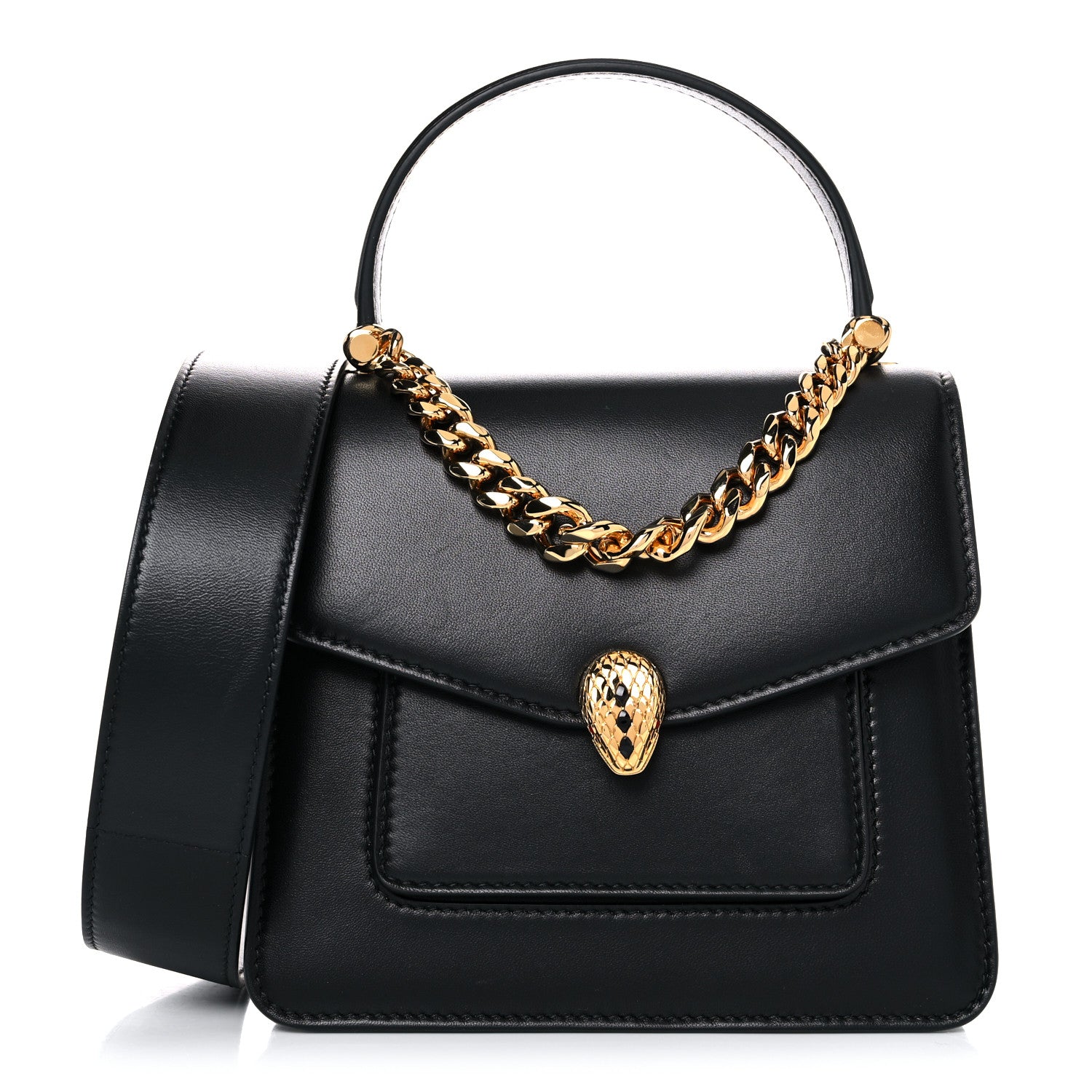 Bulgari Nappa Serpenti Forever Small Maxi Chain Top Handle Bag Black 2 of 15