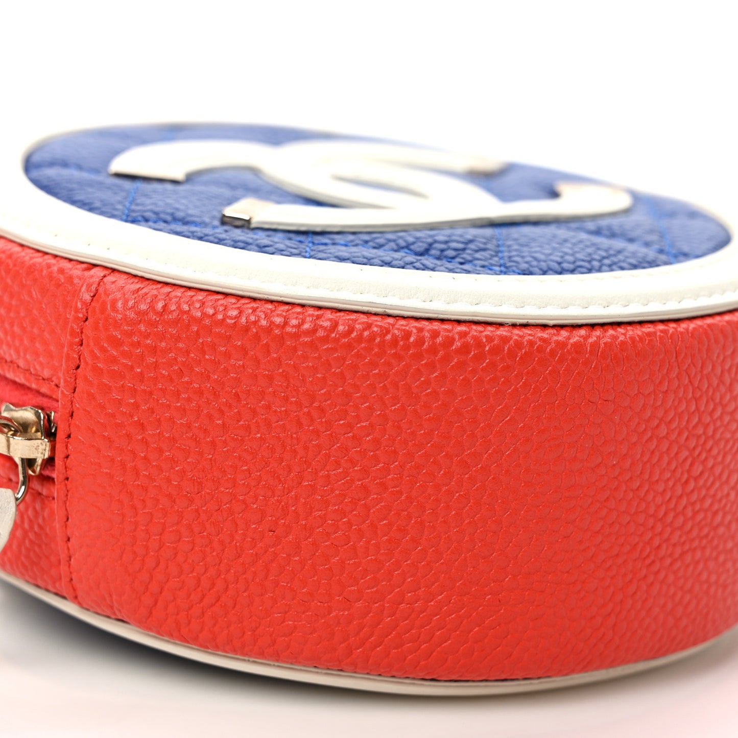 Caviar Quilted Round Filigree Crossbody Blue White Red