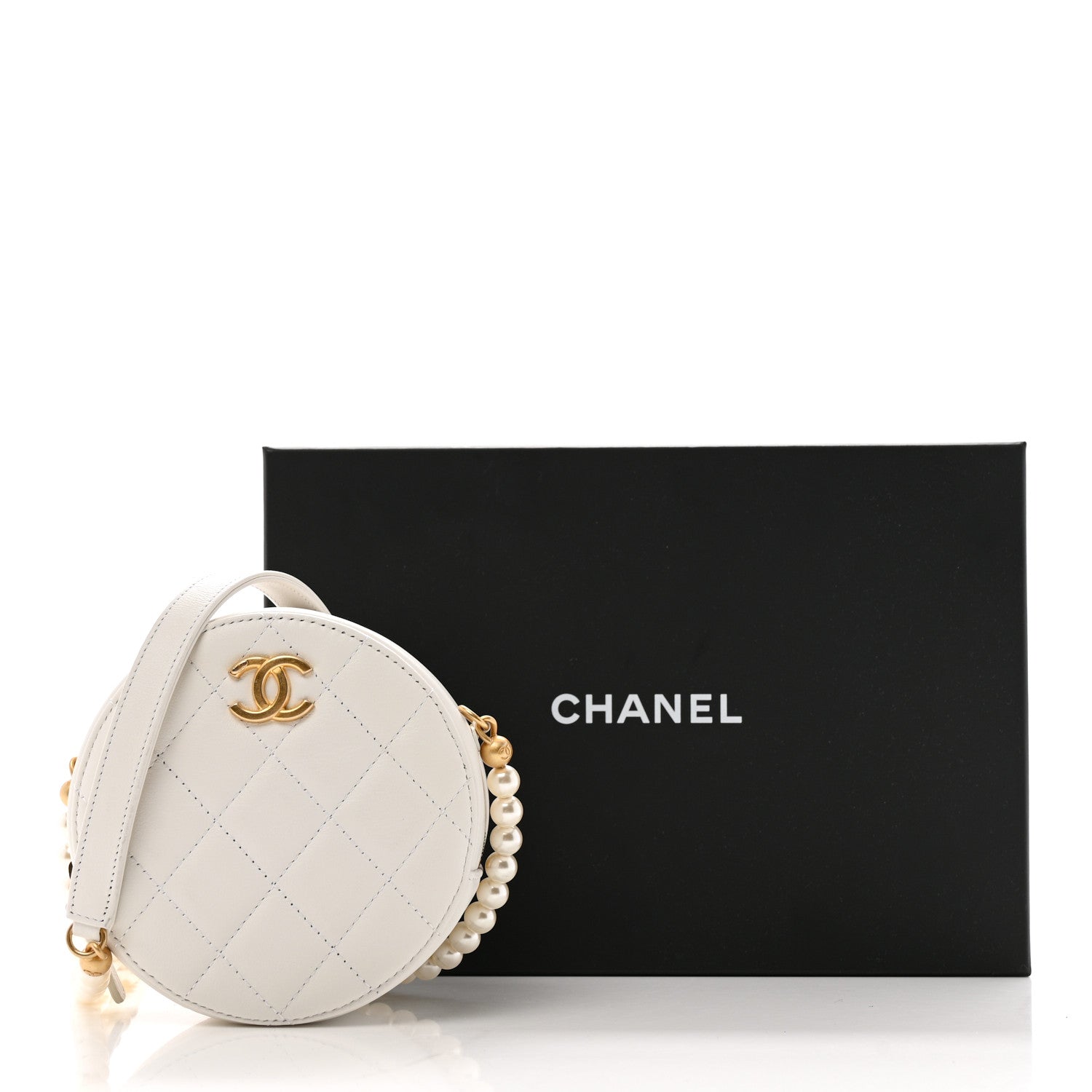 Chanel Calfskin Quilted Pearl Round Clutch With Chain White 11 of 11