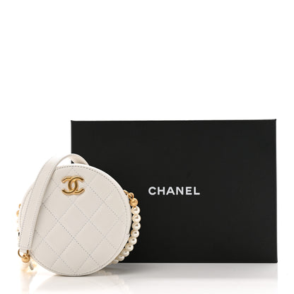 Chanel Calfskin Quilted Pearl Round Clutch With Chain White 11 of 11
