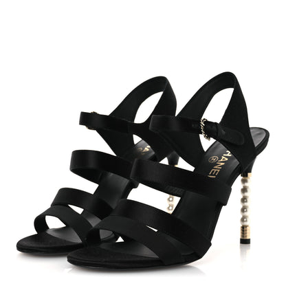 Chanel Kid Suede Pearl Sandals 42 Black 4 of 12