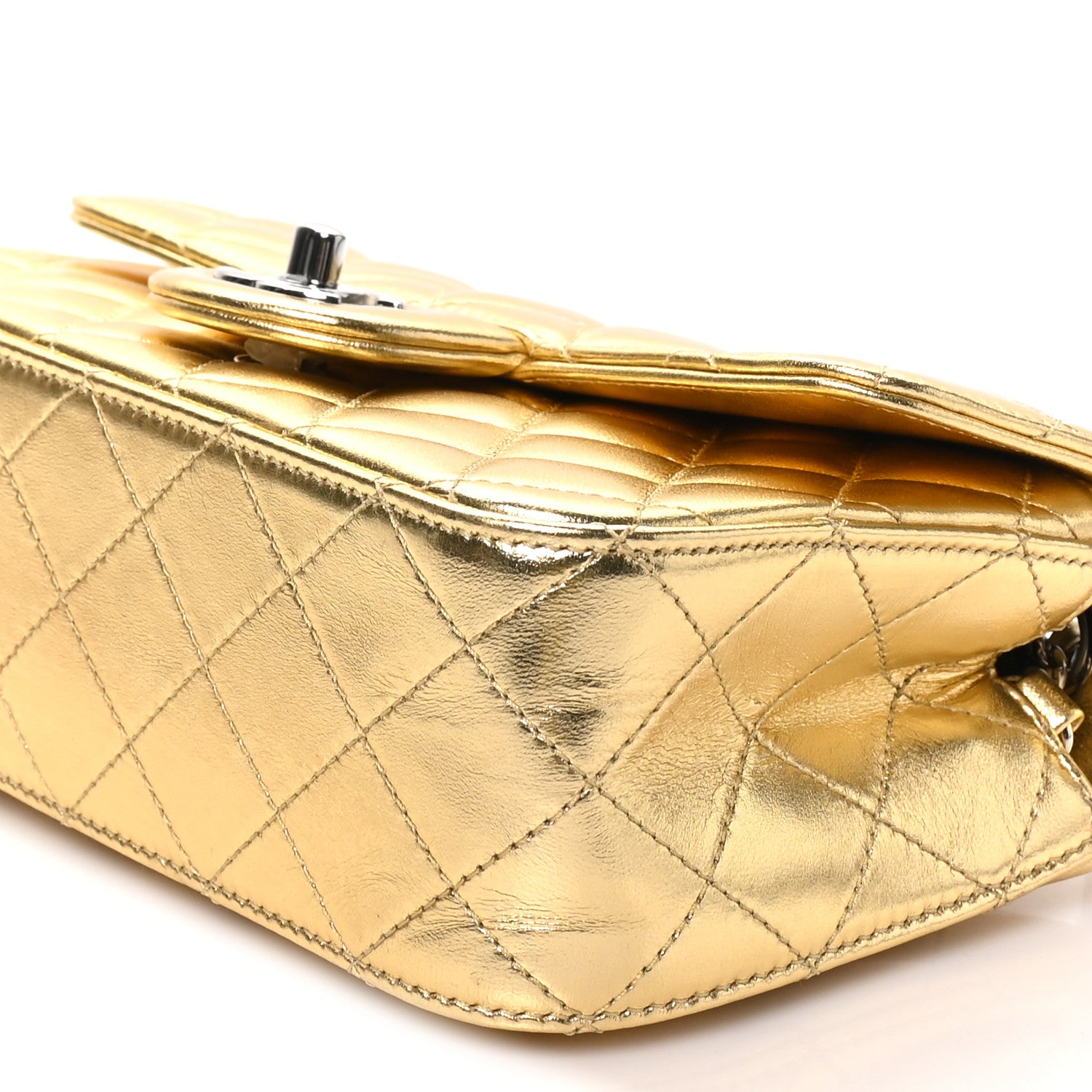 Chanel Metallic Lambskin Quilted Mini Rectangular Pearl Crush Flap  Gold 10 of 10
