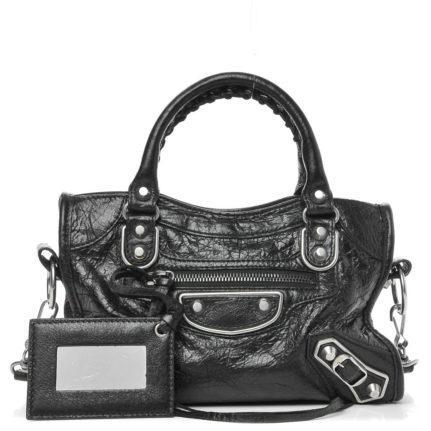 Agneau Silver Metallic Edge Hardware Mini City Black