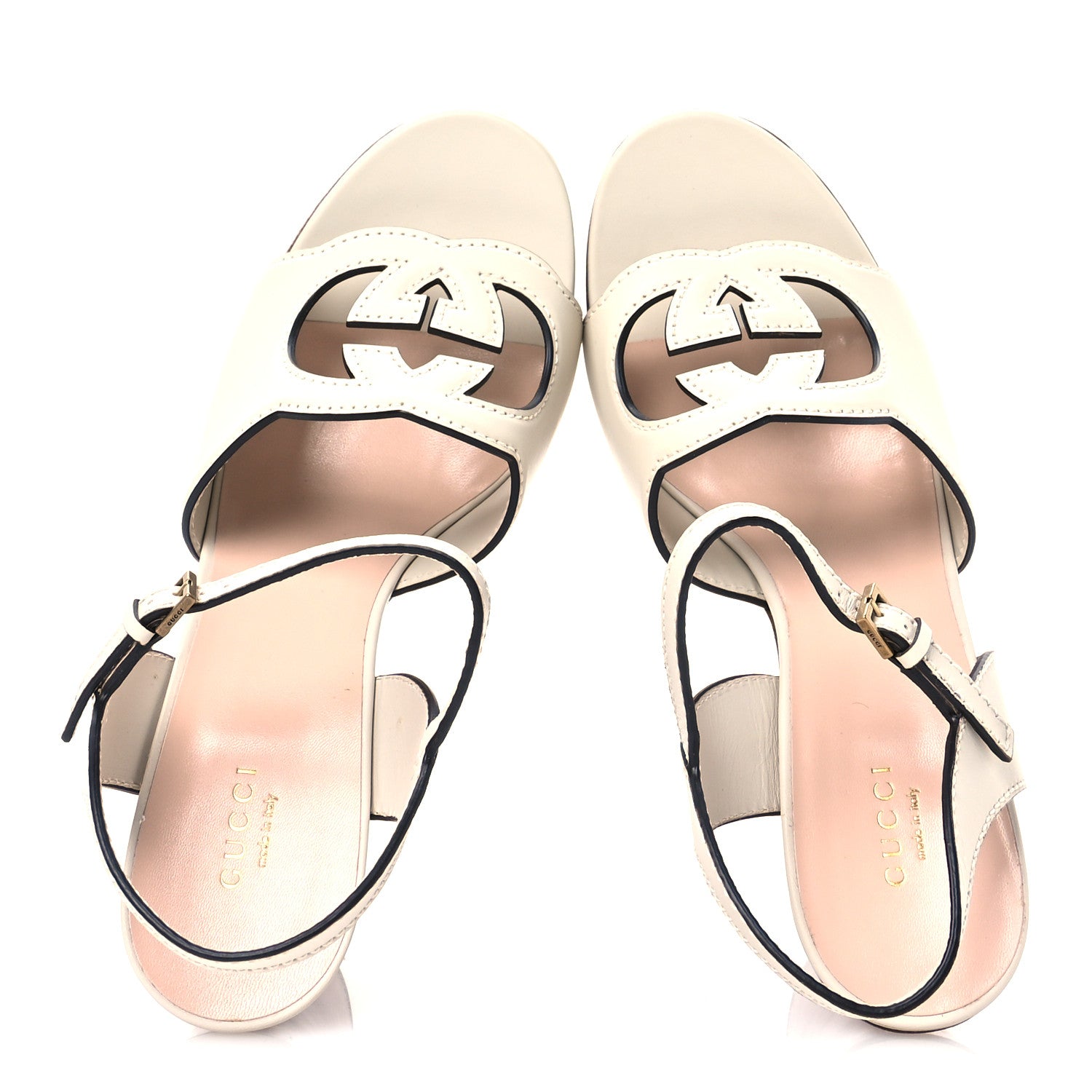 Gucci Cosmos Softy Calfskin Wooden Interlocking G Cut-Out 30/120mm Platform Sandals 41 Mystic White 2 of 8