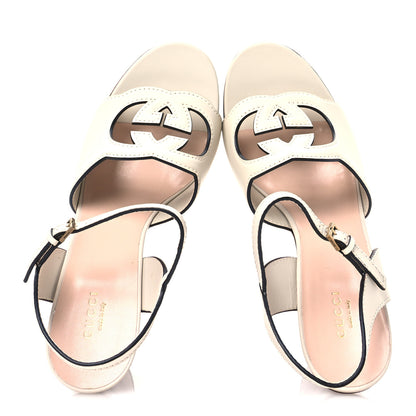 Gucci Cosmos Softy Calfskin Wooden Interlocking G Cut-Out 30/120mm Platform Sandals 41 Mystic White 2 of 8
