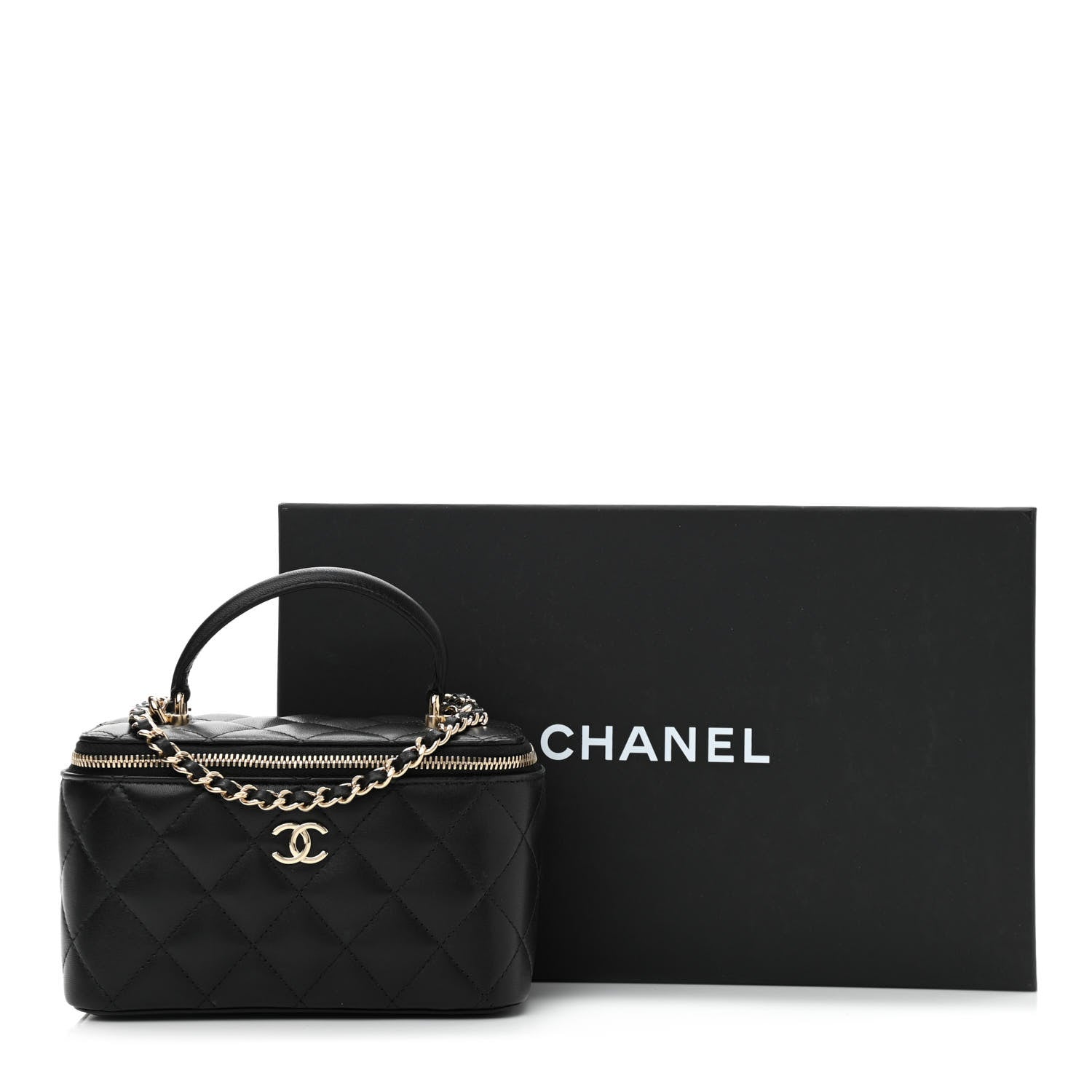 Chanel Lambskin Quilted Small Top Handle Vanity Case With Chain Black 12 of 12