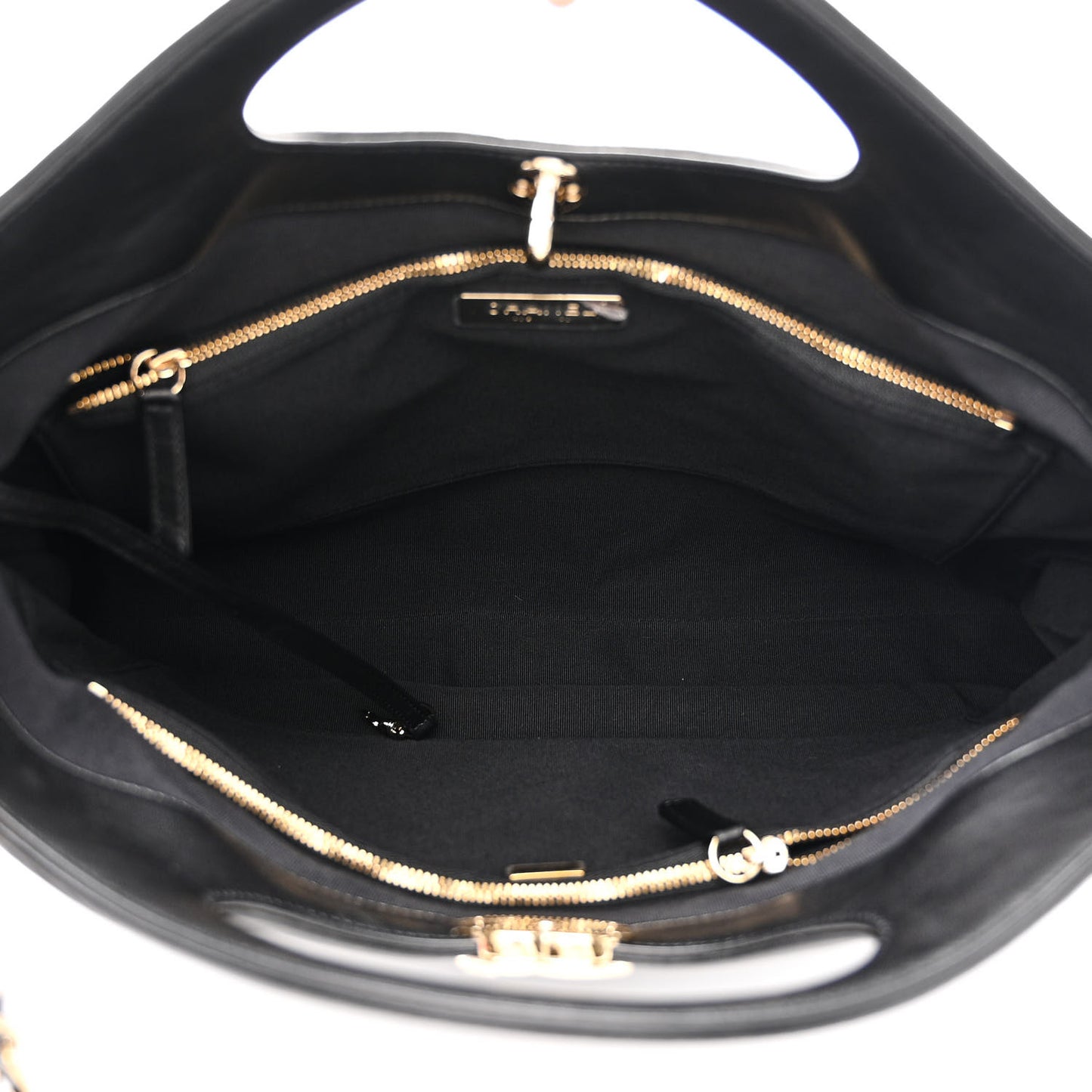 Shiny Crumpled Calfskin Quilted Large 31 Shopping Bag Black