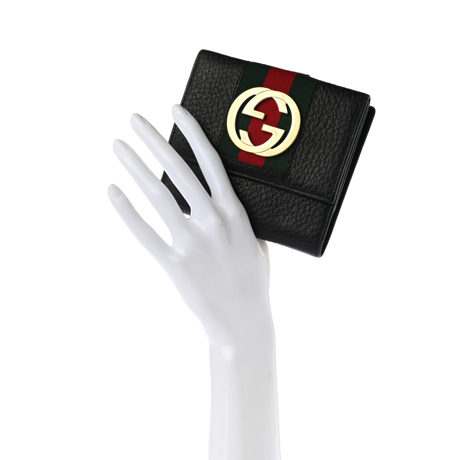 Gucci Pebbled Calfskin Web French Flap Wallet Black 2 of 7