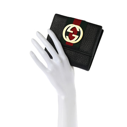 Gucci Pebbled Calfskin Web French Flap Wallet Black 2 of 7