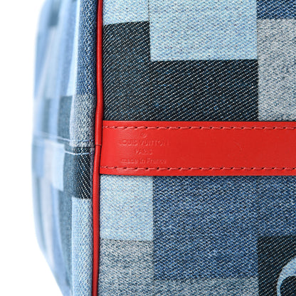 Louis Vuitton Denim Damier Monogram Patchwork Speedy Bandouliere 30 Blue Rouge 8 of 11