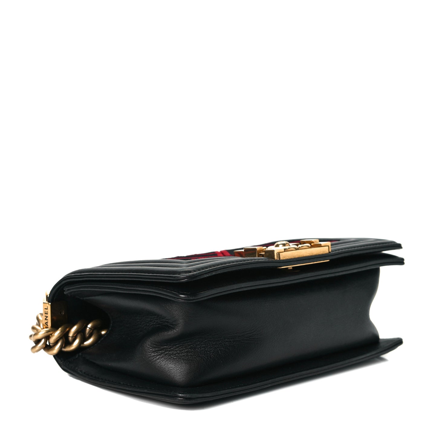 Calfskin Velvet Small Boy Flap Black Red