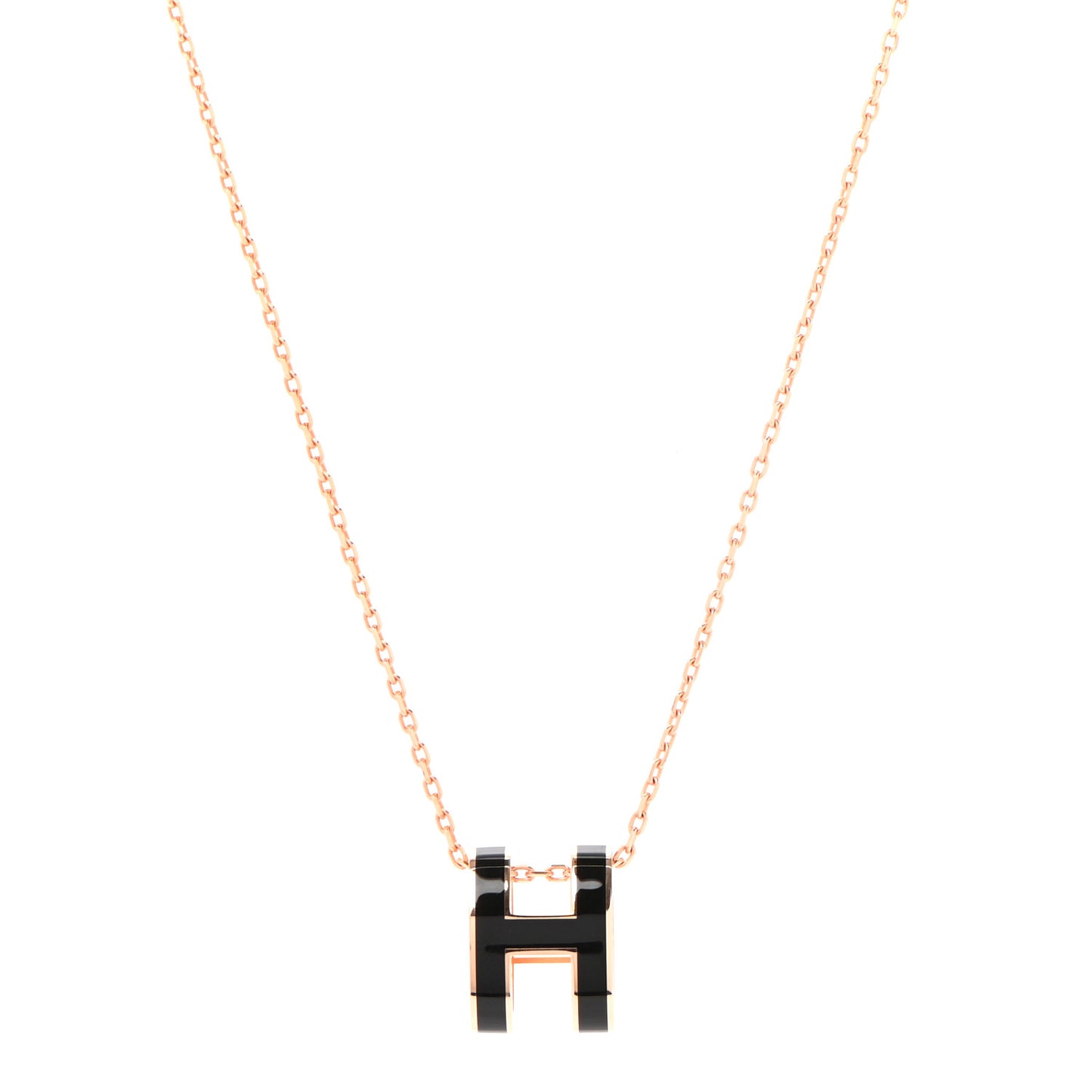 Lacquered Rose Gold Pop H Pendant Necklace Black