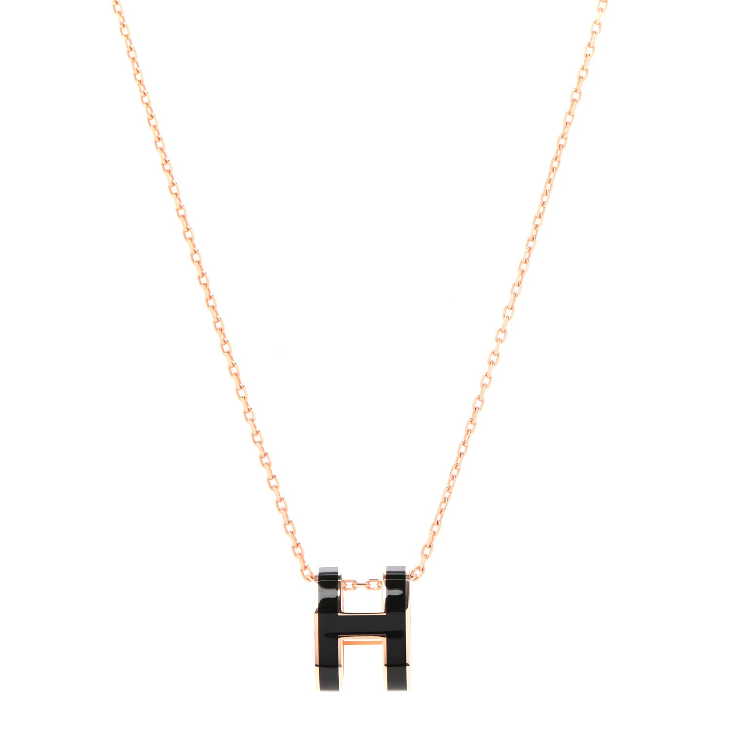 Hermes Lacquered Rose Gold Pop H Pendant Necklace Black 1 of 4