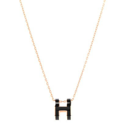 Hermes Lacquered Rose Gold Pop H Pendant Necklace Black 1 of 4