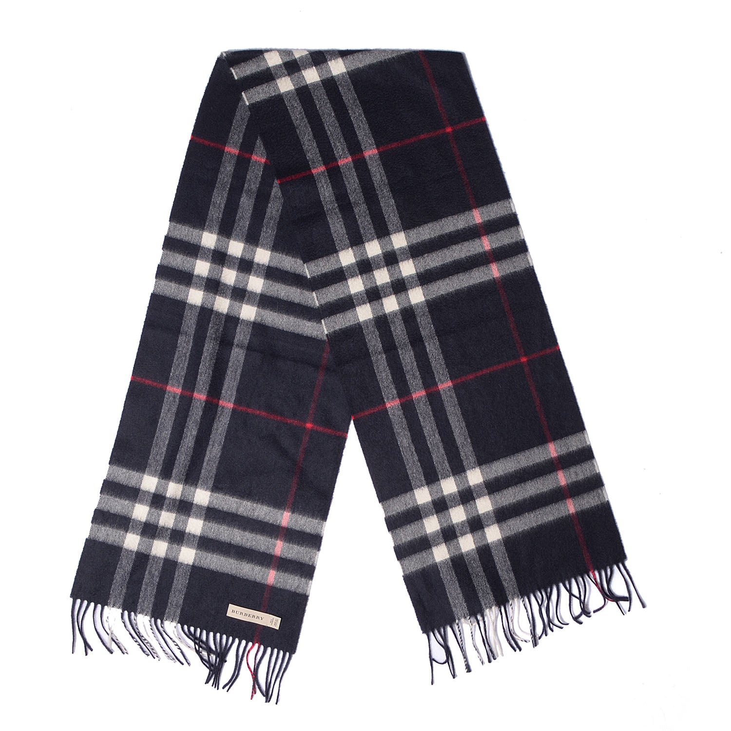 Burberry Cashmere Giant Check Fringe Scarf Navy 3 of 5