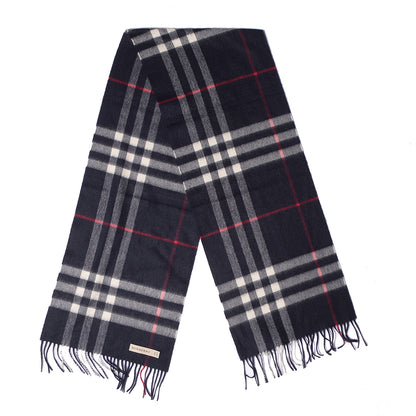Burberry Cashmere Giant Check Fringe Scarf Navy 3 of 5