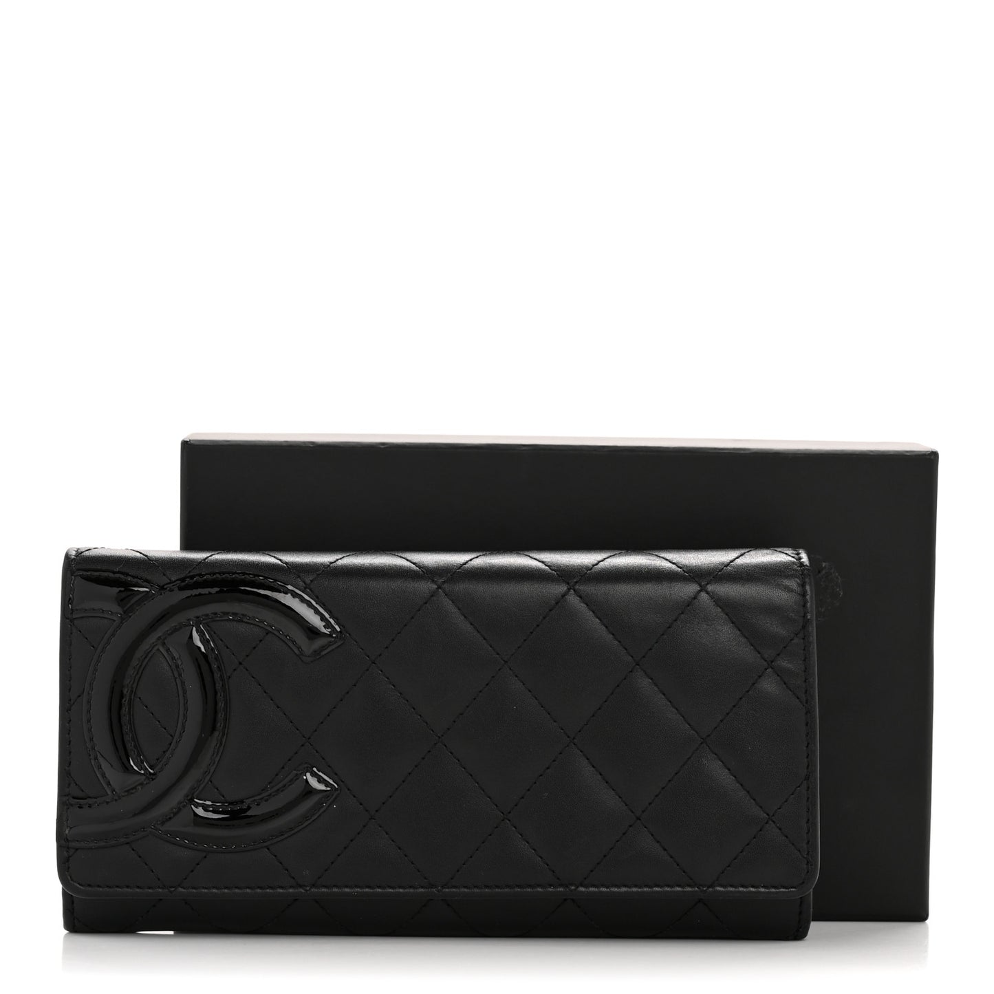 Calfskin Quilted Cambon Long Double Wallet Black